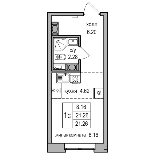 Студия 21.26 м²